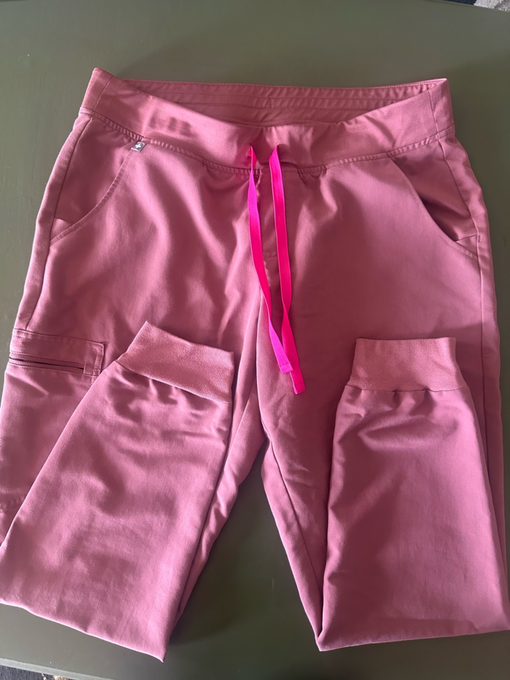 FIGS Women's Pink Cargo Jogger with Hot Pink Drawstring
